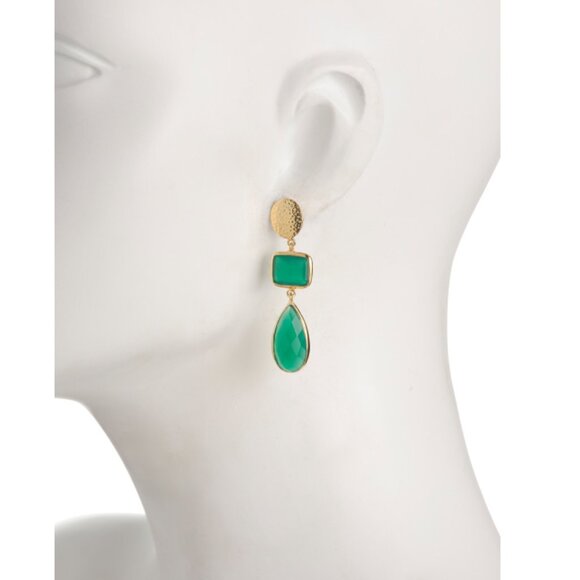 SHAANTI JEWELS  India 14kt Gold Plated Sterling Silver Green Onyx Earrings - Picture 2 of 2